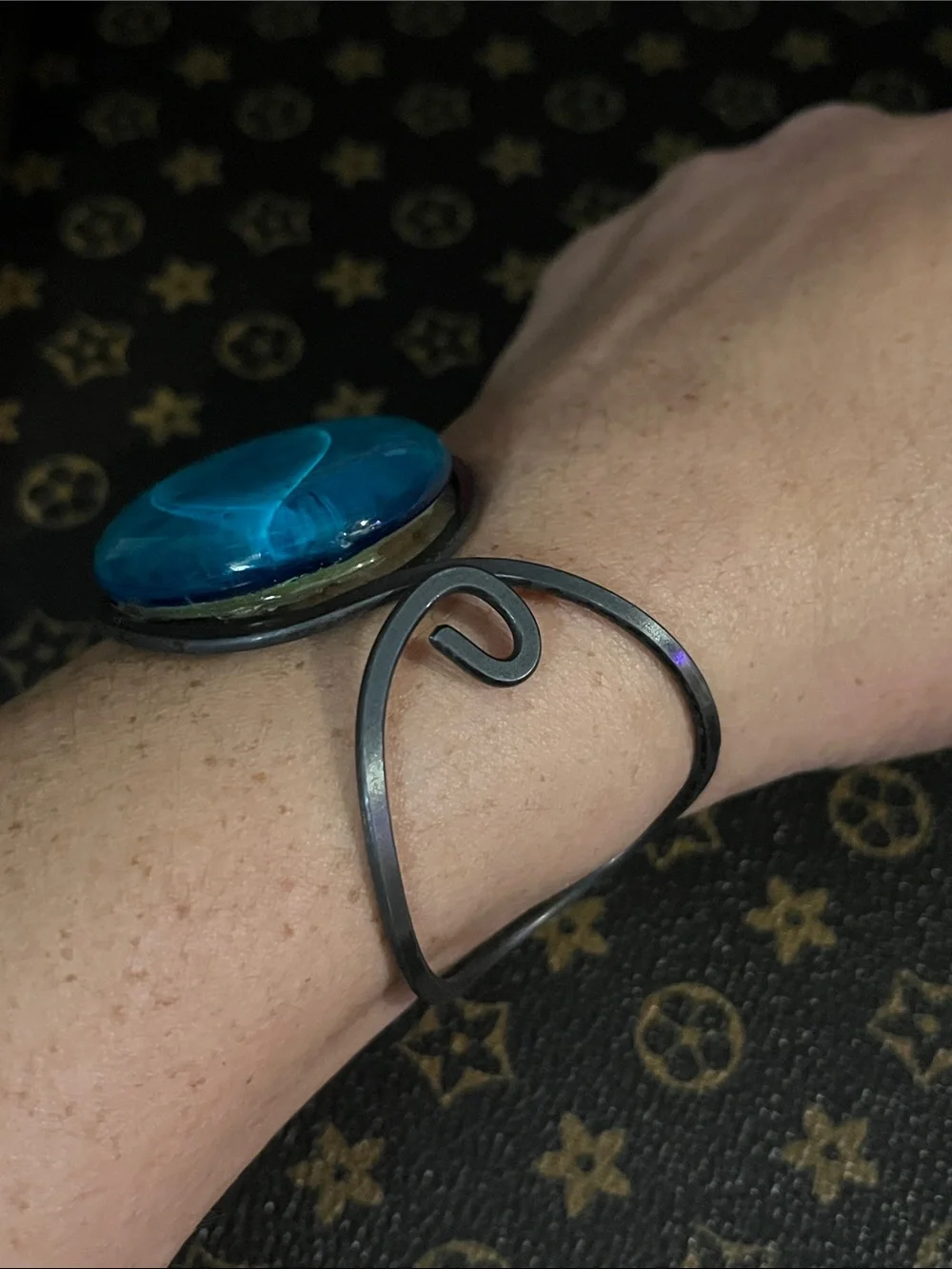 Turquoise Glass Cabochon Cuff Bracelet